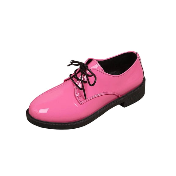 Hot Pink Ladies Lace Up British Style Soft Sole Low Heel Loafers For Spring Summer Work And Daily Comfort