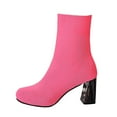 thumbnail image 1 of Hot Pink Ladies Mid Calf Boots In Rose Made Of Knit Fabric With Square Toe And Comfortable Chunky Heel, 1 of 9
