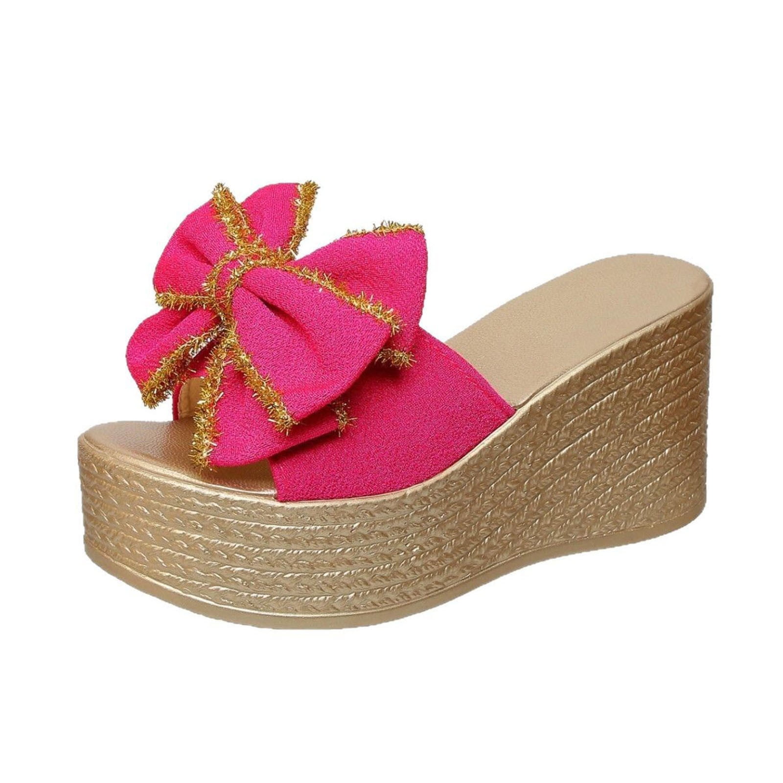 Hot Pink Ladies Serene Slides, Calm Color Bowknot Round Toe Open Toe ...