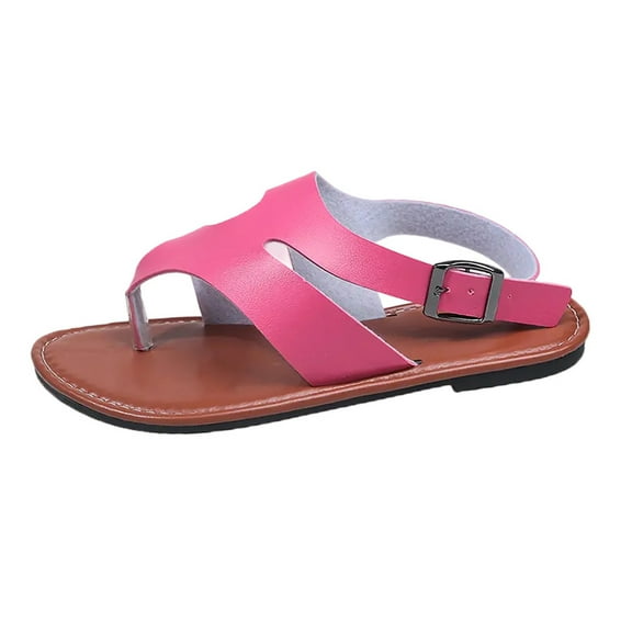 Hot Pink Ladies Summer Casual Sandals With Round Head For Beach Walking And Vacation Wear With Supportive Arch