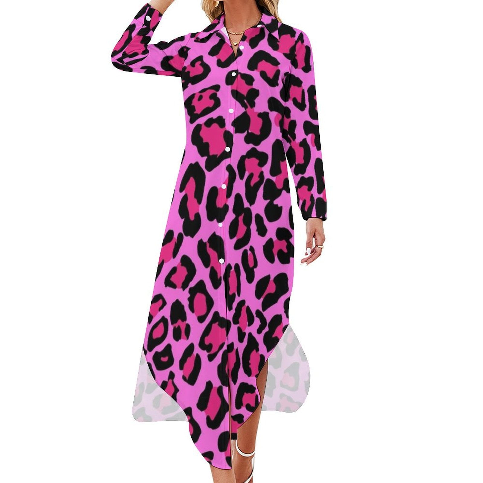 Hot Pink Leopard Print Long Sleeved Shirt Dress womens clothing women's summer clothing 2024 - Walmart.com Hot Pink Leopard Print Long Sleeved Shirt Dress womens clothing women's summer clothing 2024 - Walmart.com