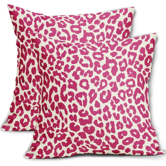 Hot Pink Leopard Print Pillow Covers 20x20 Set of 2 Cheetah Animal Pattern Chinoiserie Decorative Outdoor Pillowcases Rustic Farmhouse Zipper Throw Cushion Case Decor for Home Couch Sofa Bed