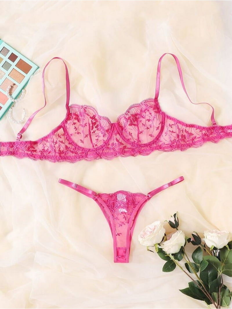 Hot Pink Lingerie Set See Through - Walmart.com