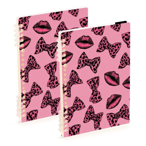 Hot Pink Lips Bows with Leopard Print Notebook Detachable Coil Notebook Diary Plan Book A5 Size 60 Pages 1 Pack