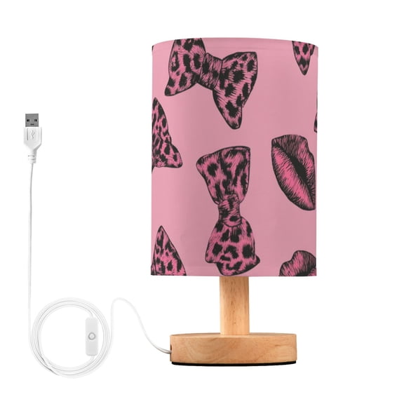 Hot Pink Lips Bows with Leopard Print Table Lamp with USB Port LED Warm Light Lamp Night Light Home Decor