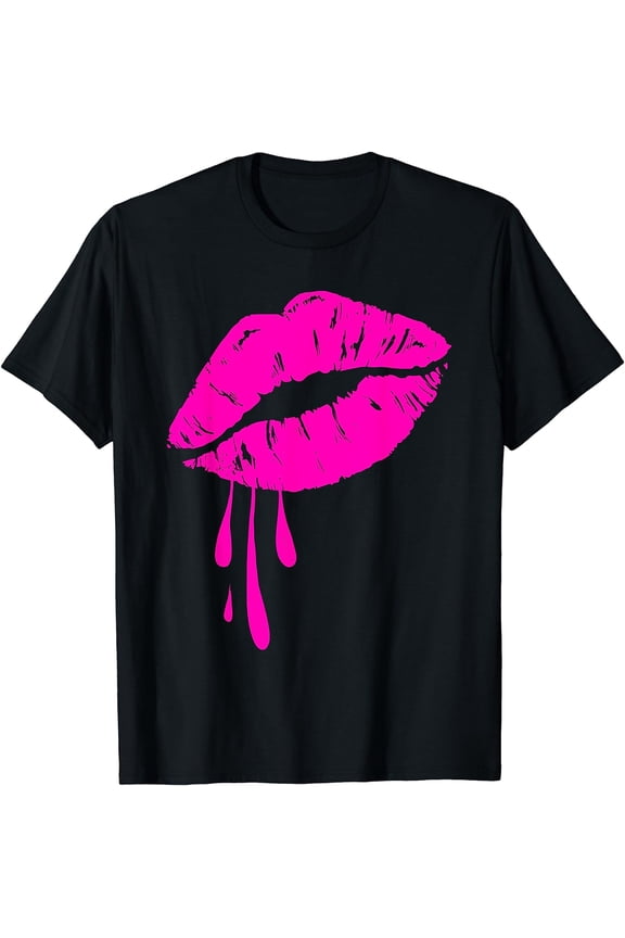 Hot Pink Lips Kiss 80s Retro Vintage Lipstick Party T-Shirt