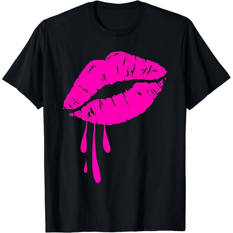Hot Pink Lips Kiss 80s Retro Vintage Lipstick Party T-Shirt Hot Pink Lips Kiss 80s Retro Vintage Lipstick Party T-Shirt