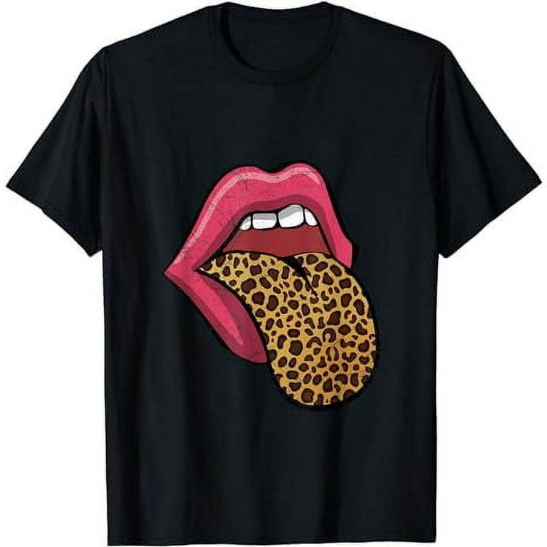 Pink Lips Tongue Leopard T-Shirt Pink Lips Tongue Leopard T-Shirt