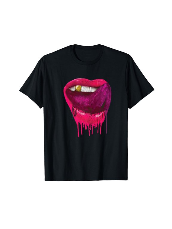 Hot Pink Lips Mouth Tongue Out - Cool Vintage Retro Premium T-Shirt