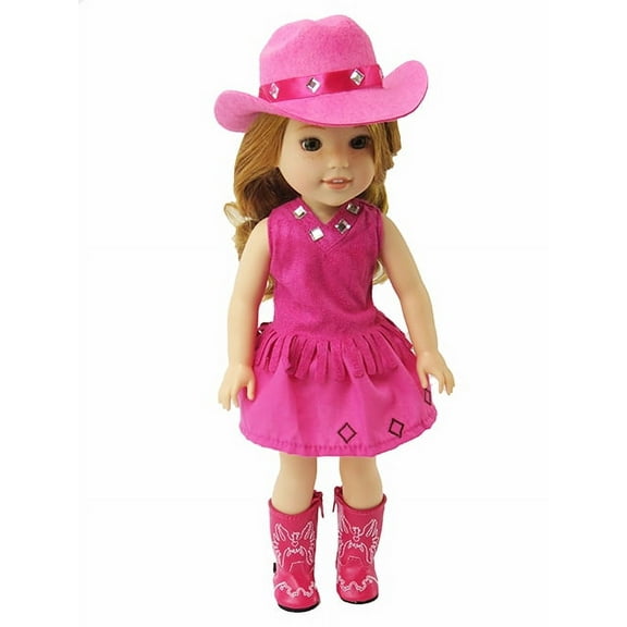 Hot Pink Little Cowgirl Hat Boots Western Outfit For 14 Inch Dolls