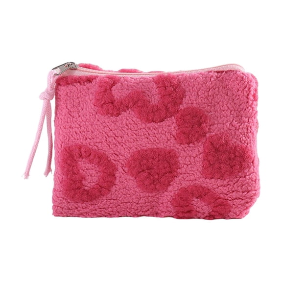 Hot Pink Makeup Pouch Bags With Zipper Plush Heart Cloth For Home Travel Office Lipstick Cosmetic Accessories Organizer Storage Bag