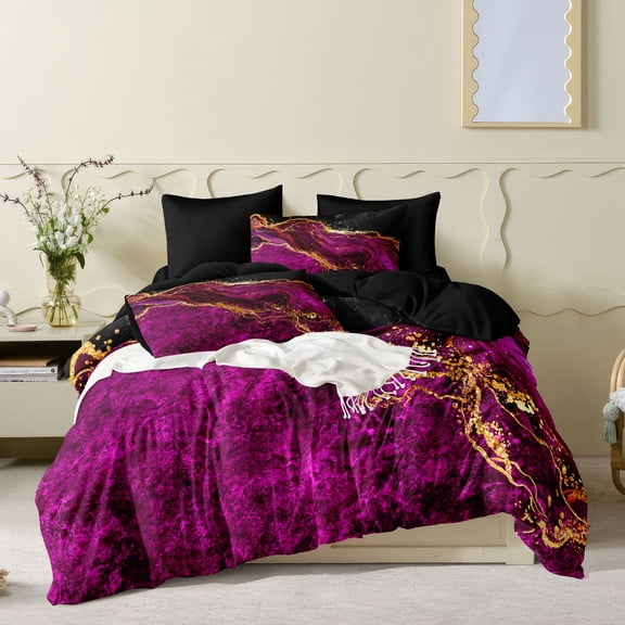 Hot Pink Marble Comforter Set Black Gold Bedding Set Dark Red Marble Texture Bed Comforter Set Abstract Home Decor