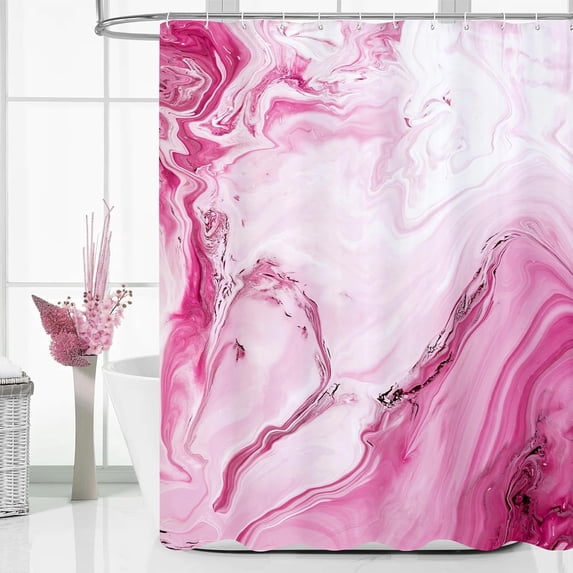 Hot Pink Marble Extra Long Shower Curtain Set 72 x 84, Modern Ombre 84 inch XL Shower Curtains for Chic Bathroom Decor, Abstract Watercolor Fabric Shower Curtain