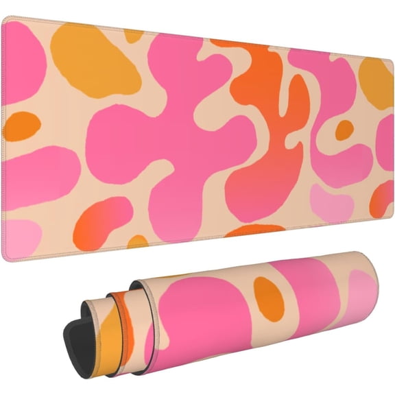 Hot Pink Mouse Pad XL 31.5 X 11.8 Inch Cute Modern Abstract Design Retro Preppy Gaming Mousepad Extended Large Laptop Keyboard Desk Mat Non-Slip Rubber Base Stitched Edges for Women Home Office