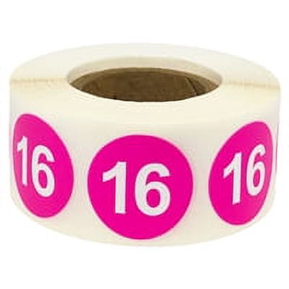 Hot Pink Number 16 Stickers 0.75 Inch 500 Labels On A Roll