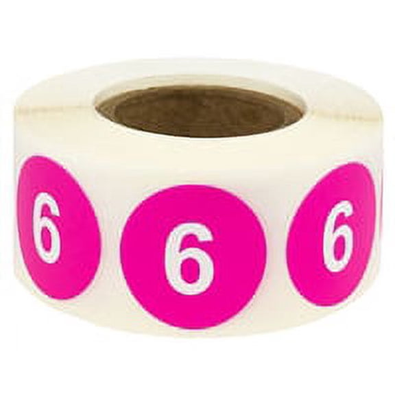 Hot Pink Number 6 Sticker Labels Organizing Retail, Inventory | 0.75" inch - 500 Pack | InStockLabels.com