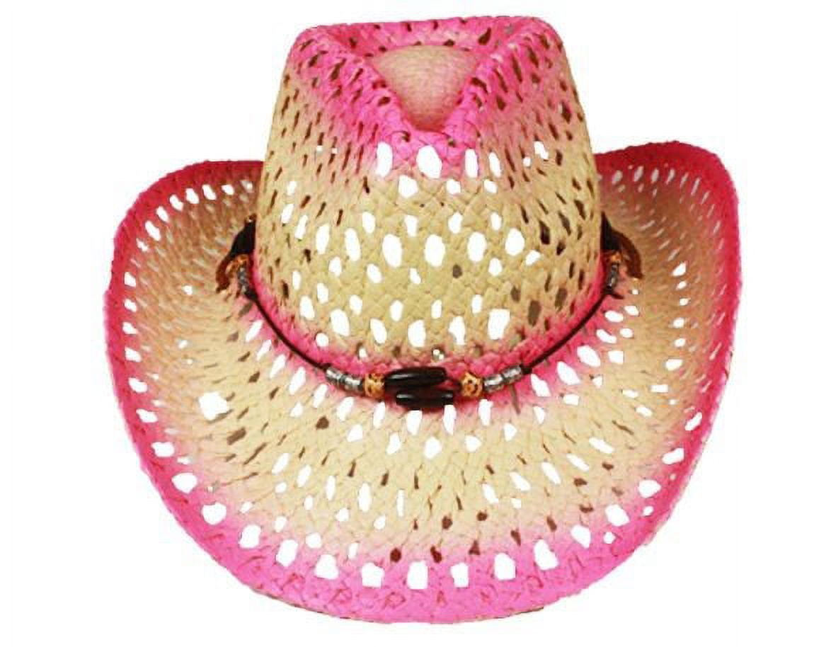 Hot Pink Ombre Tea Stain Paper Straw COWBOY HAT Beach  display picture 1