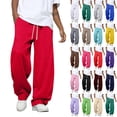 thumbnail image 1 of Hot Pink Open Hem Sweatpants Mens Straight Wide Leg with Draw Sting and Pockets S-3XL, 1 of 5