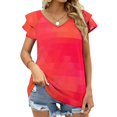 thumbnail image 1 of Hot Pink Orange Abstract Geometric Mosaic Tiles Lotus Leaf Neck Women'S T-Shirt Cute Elegant Tops Tees Long Sleeve T-Shirts, 1 of 3