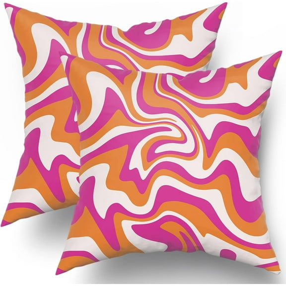 Hot Pink and Orange Pillow Covers 18x18 Set of 2 Vibrant Color Preppy Decor Throw Pillows Abstrat Art Stlye Decorative Pillowcase Cotton Square Cushion Case for Home Sofa Couch Bed