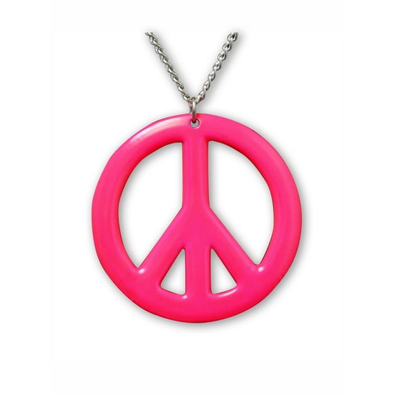 Hot Pink Peace Sign Pendant Necklace Enamel on Pewter Cosplay Jewelry by Real Metal NK-15P