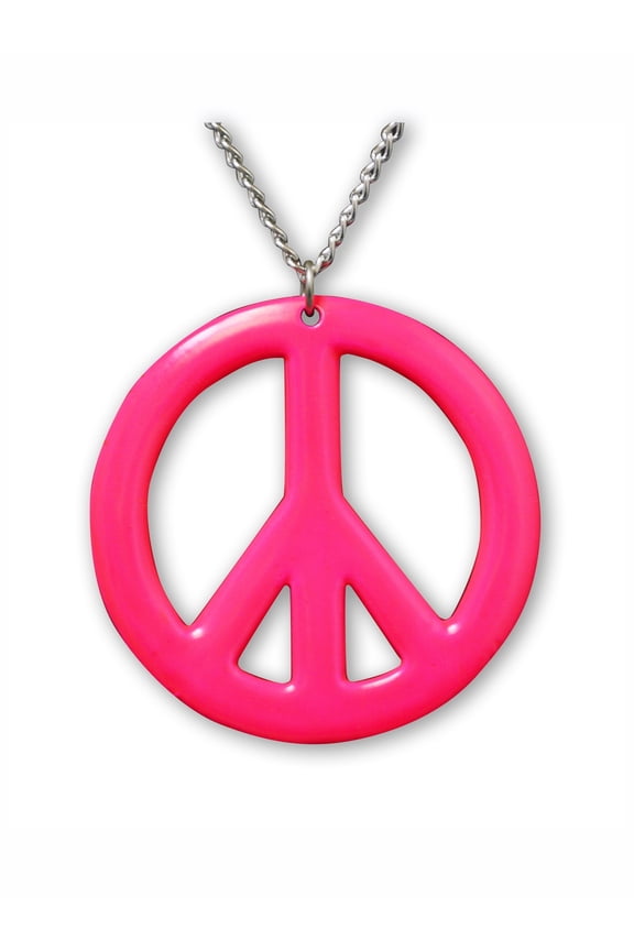Hot Pink Peace Sign Pendant Necklace Enamel on Pewter Cosplay Jewelry by Real Metal NK-15P
