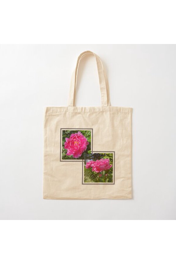 Hot Pink Peonies Canvas Tote Bags, Reusable Shopping Bag