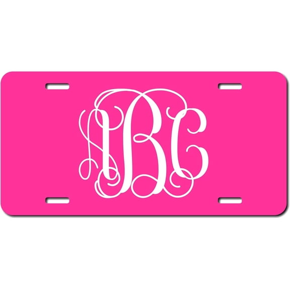 Hot Pink Personalized Vine Monogram License Plate - Size 6" X 12" Aluminum License Plate