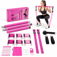 Pliates Kit Hot Pink Pilates Bar Kit With Resistance Bands Stainless Steel Home Gym ...