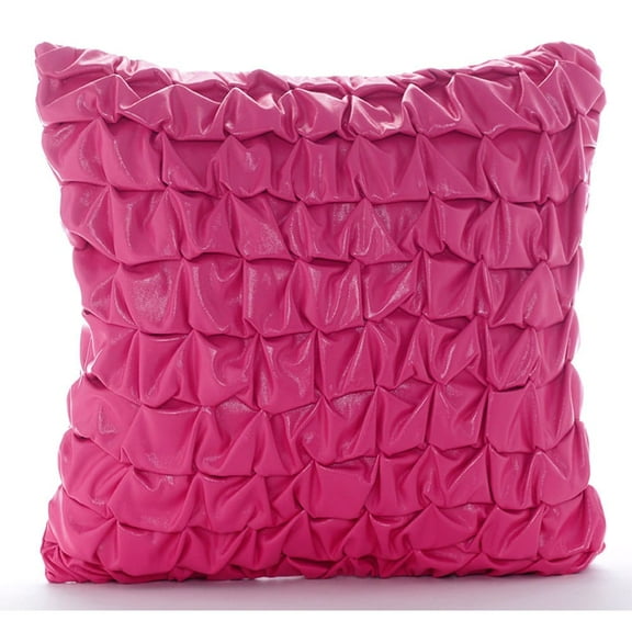 Hot Pink Pillow Cover, Metallic Knotted Solid Club Lounge Theme Pillow Cover, 14x14 inch (35x35 cm) Pillow Cover Decorative, Faux Leather Pillow Cover, Checkered, Modern - Pink Panther