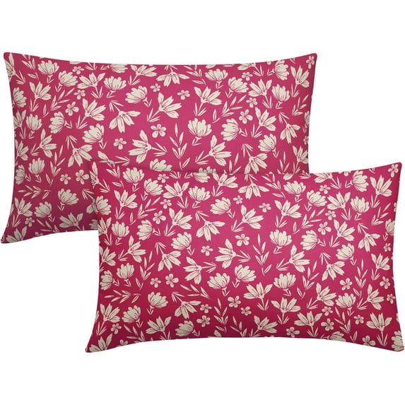Hot Pink Pillow Covers 12x20 Set of 2 Vintage Floral Rustic Old Style Cute Flower Print Rectangle Decorative Outdoor Pillowcases Seasonal Farmhouse Throw Cushion Case Couch Sofa Bed Decor