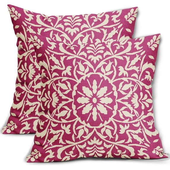 Hot Pink Pillow Covers 18x18 Set of 2 Pink Cream Bohemian Ethnic Carpet Boho Style Vintage Flower Print Decorative Throw Pillows Outdoor Square Cushion Cases Farmhouse Decor for Home Sofa Bed