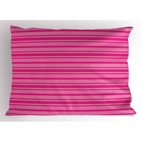 Hot Pink Pillow Sham Horizontal Bold and Thin Stripes in Pink Tones Geometrical Classic Composition, Decorative Standard Queen Size Printed Pillowcase, 30 X 20 Inches, Pink Hot Pink, by Ambesonne