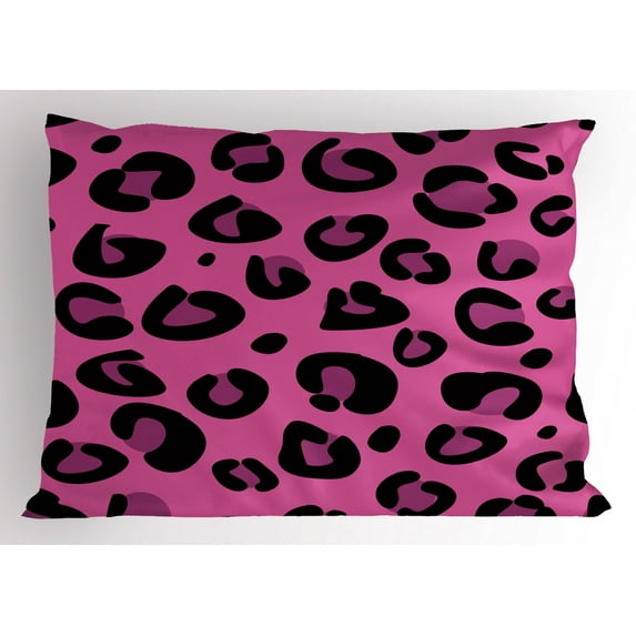 Hot Pink Pillow Sham Leopard Animal Skin Pattern in Abstract Style Wild Safari Jungle Theme, Decorative Standard Queen Size Printed Pillowcase, 30 X 20 Inches, Pink Fuchsia Black, by Ambesonne