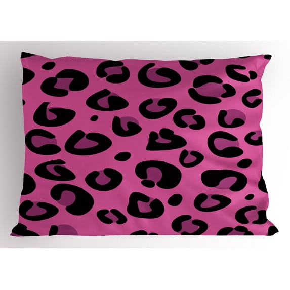 Hot Pink Pillow Sham Leopard Animal Skin Pattern in Abstract Style Wild Safari Jungle Theme, Decorative Standard Size Printed Pillowcase, 26 X 20 Inches, Pink Fuchsia Black, by Ambesonne