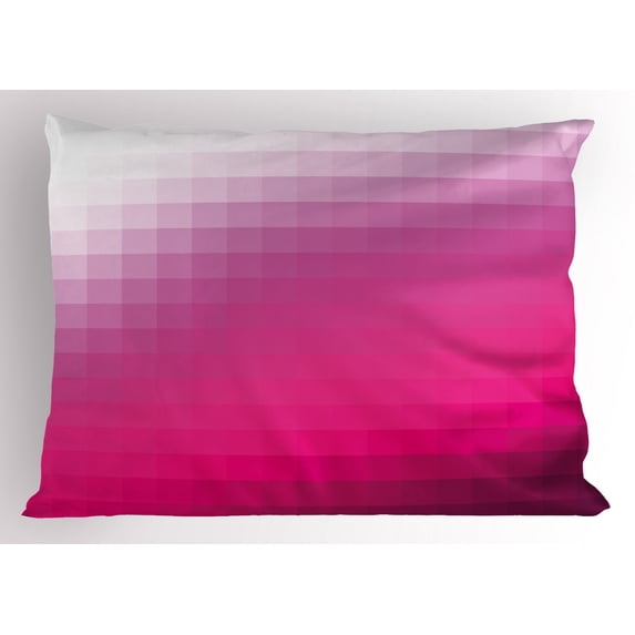 Hot Pink Pillow Sham Modern Art Mosaic Tiles Gradually Ombre Inspired Squares Image, Decorative Standard Size Printed Pillowcase, 26 X 20 Inches, Hot Pink Dark Purple White, by Ambesonne