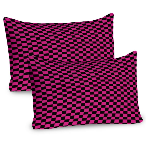 Hot Pink Pillow Sham Set of 2, Old Fashioned Gingham Checks in Vibrant Colors Modern Display Geometric Simple, Quality Microfiber Bedding Item for All Seasons, 26" x 20", Magenta Black, by Ambesonne