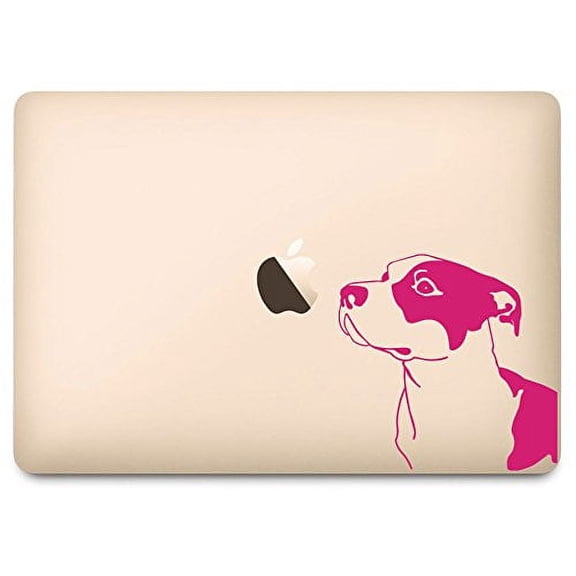 Hot Pink Pitbull Dog Breed Sniffing Apple Decal for 12" Macbook