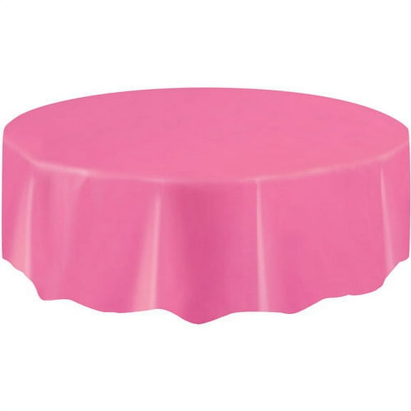 Hot Pink Plastic Party Tablecloth, Round, 84in