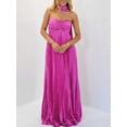thumbnail image 1 of Hot Pink Pleated Strapless Maxi Dress With Choker Scarf Detail, 1 of 30