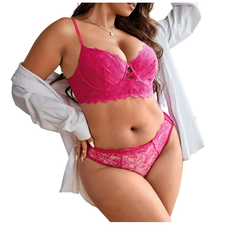 Hot Pink Plus Size Bra & Panty Sets (Women's)