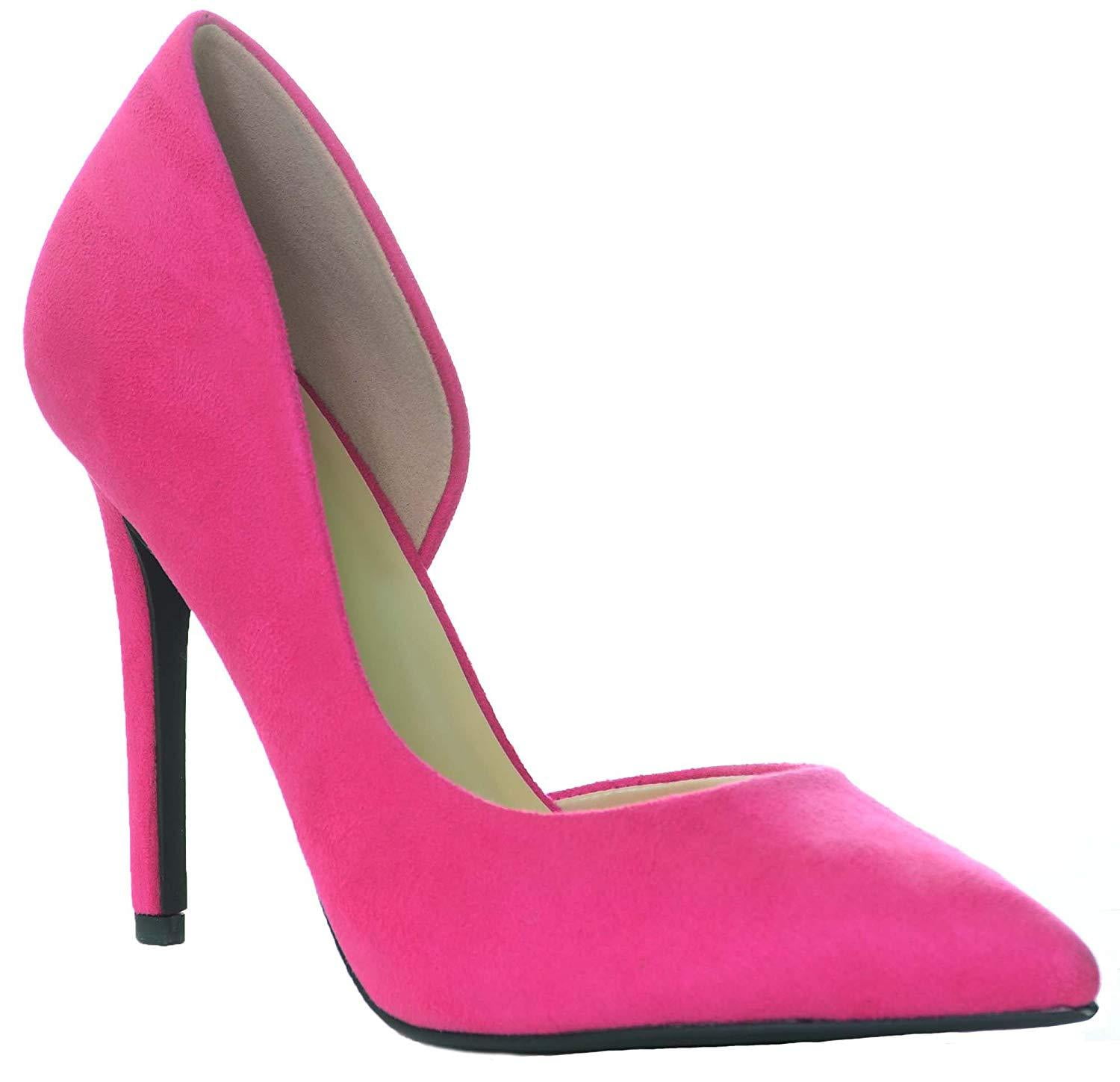 Hot Pink Pointy Toe Half D Orsay Slip On High Heel Pumps Women s 6.5 Grey