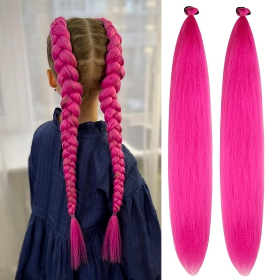 Hot Pink Ponytail Extension with Elastic Tie 2 Pack 28 Inch Straight Synthetic Braiding Hair Extension for Braids Festival Daily Rave Ponytail Extension Hair Accessories