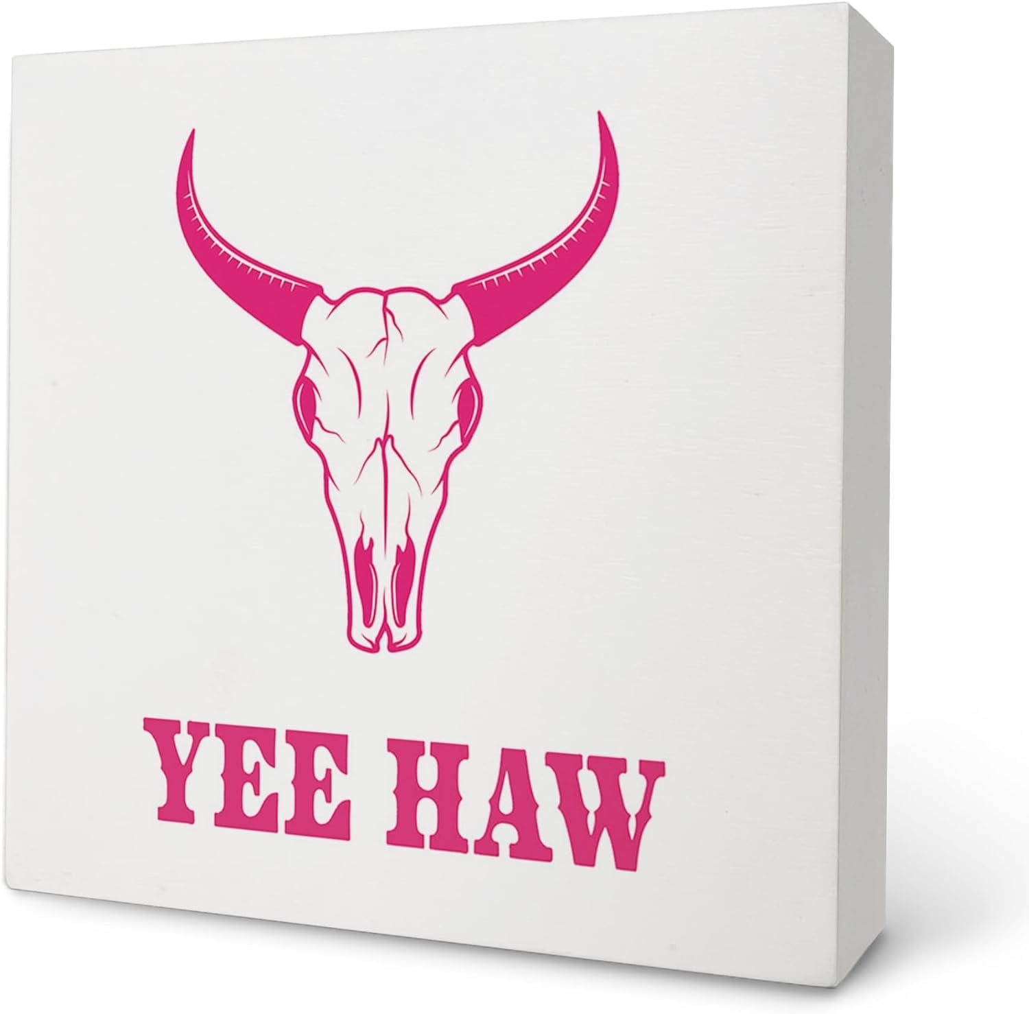 Hot Pink Preppy Retro Western Yeehaw Cowgirl Bull Skull Wood Box Sign ...