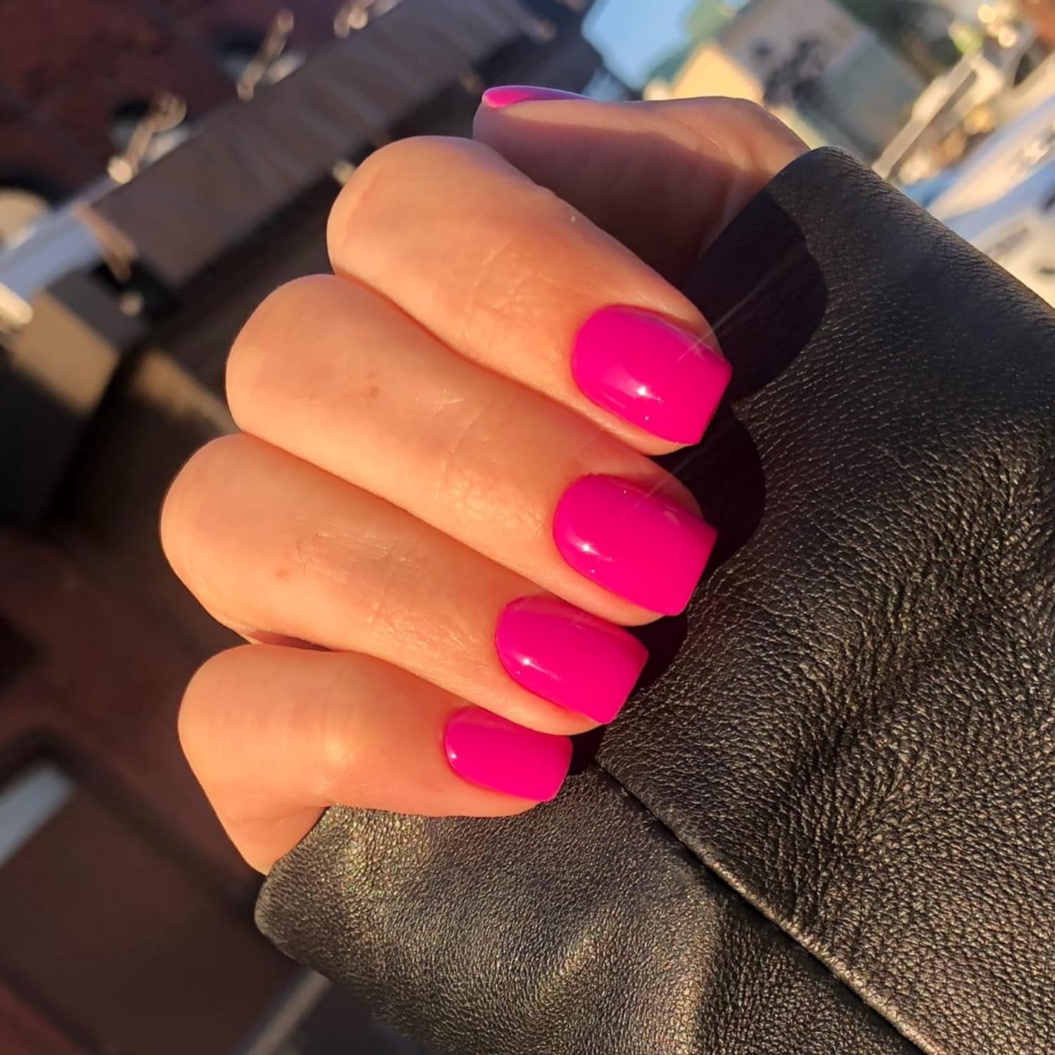 Hot Pink Press On Nails Short Square, Neon Pink Natural Short Gel Nails Glue on Acrylic Nails Press ons Thick Reusable Fake Nails Solid Color 24 Short Coffin Artificial Nails Fushia pure hot pink