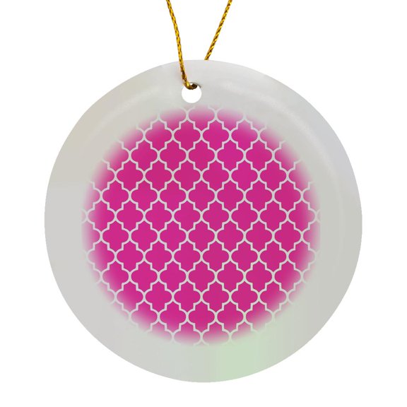 3drose, Hot Pink Quatrefoil Pattern - Girly Moroccan Style - Modern Contemporary Geometric Clover Lattice, Circle Porcelain Ornament