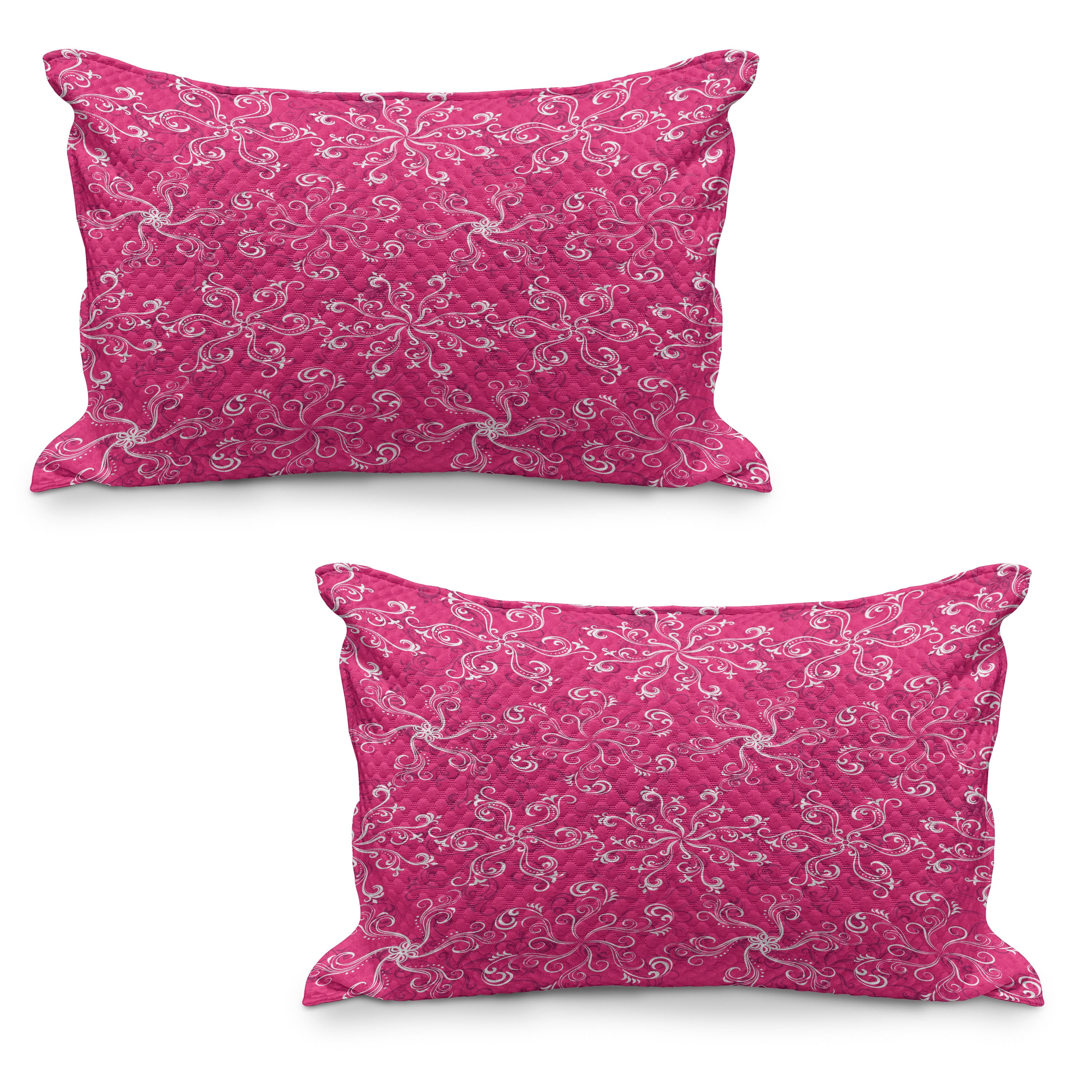 Hot Pink Quilted Pillowcover Set of 2, Floral Arrangement Pattern on ...