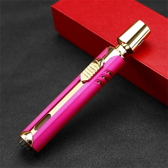 Hot Pink Refillable Triple Jet Flame Butane Lighter Rose Red With Visual Window Portable Windproof Metal