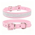 thumbnail image 1 of Hot Pink Rhinestone Leather Dog Collar with Metal Buckle, Bling Adjustable Neck Strap for Medium Large Dogs, Cute Girl Dog Collar Gift, 1 of 3