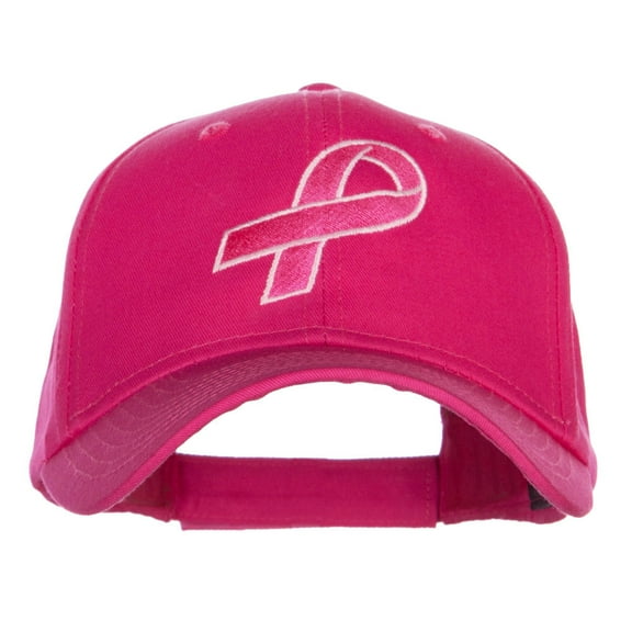 Hot Pink Ribbon Breast Cancer Embroidered Lady Cap - Hot Pink OSFM